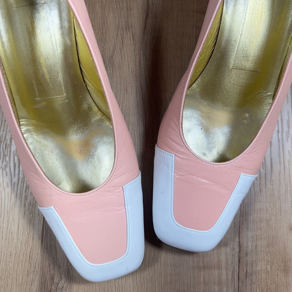 Escada Vintage Pink and White Square Toe Heels